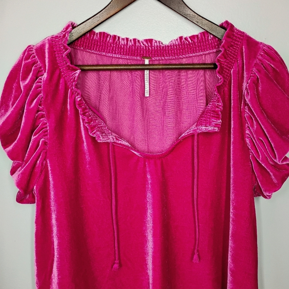 Free People Terese Velvet Top Womens XS Hot Pink Tassels Boxy Coquette Feminine - Picture 4 of 13